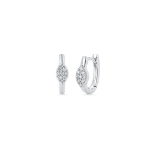 Boucles d'oreilles créoles modernes de luxe en or blanc 10 carats avec diamants taille brillant rond pour femme, pour usage quotidien, sertissage pavé - Product Image 2