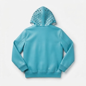 Chaqueta de Cuero Genuino con Capucha y Diseño Calado, Transpirable, Casual, con Cierre Frontal, Unisex, para Verano - Product Image 2