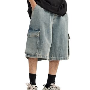 Personalizable de los hombres holgados pantalones cortos de mezclilla de verano Casual High Street Style Zipper Fly Jean Cargo Shorts Hip Hop Streetwear - Product Image 1