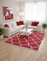Nordischer Stil Wendbarer Rot-Cremefarbener Woll-/Baumwollteppich mit Jute-Rückseite, 5-6mm Dick, Kilim-Teppich mit Individuellem Blumenmuster, Flachgewebe, Waschbar, 60-100