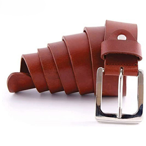 Cinturón Casual de Cuero Vacuno para Hombre, Color Marrón Sólido, Hebilla Plateada Rectangular, Duradero, 3.5cm de Ancho, Ajustable - Product Image 3