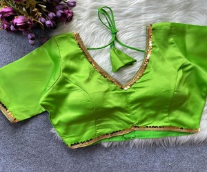 Green Silk Choli With Gold Sequin Trim Traditional Indian <b>Wedding</b> Blouse Women's Crop <b>Top</b> Regular Fit Ethnic Wear LDB 85405 - Product Image 1