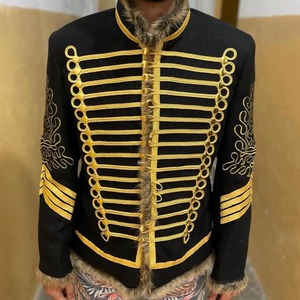 Chaqueta de lana negra para hombre, estilo husar, con bordado dorado y cuello de piel sintética, abrigo formal de invierno para uniformes. - Product Image 5