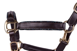 Cabestro de caballo de cuero inglés marrón Havana negro blanco costura elegante acolchado suave sólido doble ajustable accesorios de latón - Product Image 4