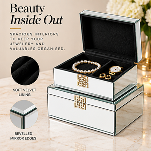 Juego de Cajas de Almacenamiento de Joyas de Vidrio Plateado con Cierre Geométrico Dorado, Bordes Biselados, Forro Suave, Organizador Decorativo para Recuerdos - Product Image 5