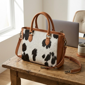Genuine Cowhide Leather Satchel <b>Bag</b> | Black & <b>White</b> Hair-On Western Handbag for Women, Premium Leather Shoulder & Crossbody <b>Bag</b> - Product Image 4