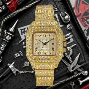 Montre carrée à quartz tendance 2026 pour homme, bracelet en acier inoxydable, cadeau pour chanteur hip-hop, avec cadran en verre et affichage à aiguilles, étanche - Product Image 1