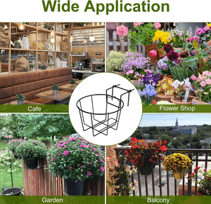 Support de panier de fleurs en fer noir réglable pour pots de fleurs, balcon, fenêtre, jardin, patio, extérieur - Product Image 3