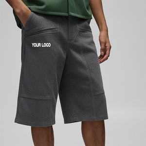 Shorts Bermuda Homme Couleur Unie Polyester/Coton Longueur Genou avec Poches Taille Élastique Style Décontracté Logo Placé à l'Avant - Product Image 4