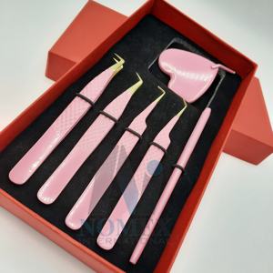 Pinzas para Extensión de Pestañas Rosadas con Dorado, Pinzas Puntiagudas con Espejo de Inspección de Pestañas a Precios de Mayoreo - Product Image 5