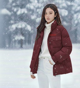 Women's Brown Quilted Jacket <b>Stand</b> Collar Full Sleeve Polyester Wadding Windproof Winter Thick Logo Front - Product Image 5