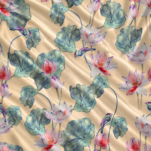 Tela de Seda 100% con Estampado Floral, Satén Textil Beige Marrón con Patrón de Hojas para Vestidos, Ropa de Cama y Cortinas - Product Image 5