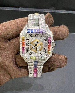 Luxury Iced Out Moissanite Diamond Hip Hop Quartz <b>Watch</b> Men Polygon Analog Wristwatch - Product Image 2