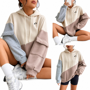 Sudadera con Capucha Premium para Mujer, Estilo Urbano, con Bolsillos Utilitarios de Tres Tonos, Felpa de Algodón Grueso, Oversize, Marca Privada OEM - Product Image 1