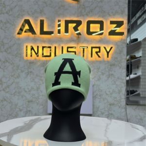 Gorro de Punto Color Verde Menta con Letra 'a', 100% Acrílico, Unisex, Cálido, para Invierno, Pesca, Uso Diario, Estilo Urbano, Jacquard - Product Image 4