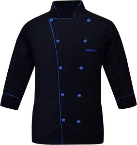 Handmade Embroidered Black Unisex Chef Coat Long Sleeve Polyester Culinary Jacket for Hotel and Home <b>Kitchen</b> Wear - Product Image 1