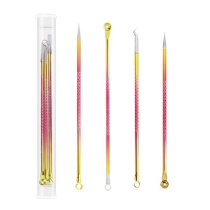 ชุดเครื่องมือสกัดสิวสแตนเลสสตีล 4 ชิ้น หลากสี สำหรับดูแลผิวหน้า - Product Image 1