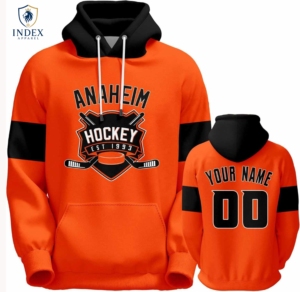 เสื้อฮู้ดฮอกกี้ INDEX APPAREL Anaheim พิมพ์ลายแบบ Sublimated สีส้มดำ แขนยาว สำหรับผู้ใหญ่ ใส่ได้ทั้งชายและหญิง ทรงปกติ - Product Image 1