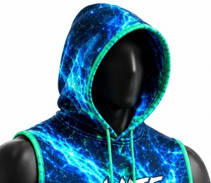 Sudadera sin mangas con capucha de mezclilla para hombre White Stitch, con estampado de rayo azul bordado, transpirable, de secado rápido, estilo urbano, corte holgado - Product Image 3