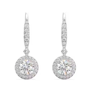 Women's Hoop Earrings in 10k <b>Rose</b>, White Gold Moissanite Round Cut Diamond Trendy Jewelry IGI Certified Silver Plated - Product Image 2