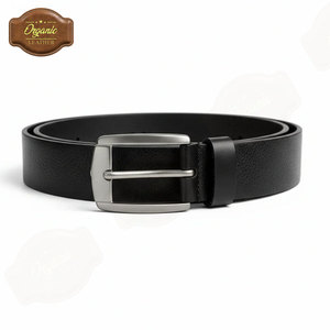 Cinturón de cuero negro de grano completo 100% puro, sin desgaste ni grietas, ideal para pantalones de vestir, vaqueros y ropa de oficina. - Product Image 6