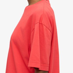 T-shirt à manches courtes col rond rouge pour femme, couleur unie, coupe classique, style décontracté, 100% coton, logo personnalisé, tissu écologique - Product Image 4