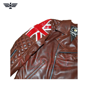 Chaqueta de Motociclista Casual de Cuero Genuino Marrón para Hombre, de Secado Rápido, con Cierre de Cremallera con Logotipo Frontal, Cuello Redondo, para Otoño - Product Image 5