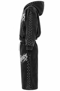 Ensemble sweat à capuche et pantalon imprimé avec strass, unisexe, coupe oversize, style hip-hop, noir, en molleton French Terry - Product Image 2