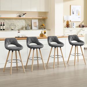 Modern Fabric Bar <b>Stool</b> with Curved Backrest, Solid <b>Wood</b> Counter Height Chair for Kitchen Island, Restaurant, Café & Home Bar - Product Image 2
