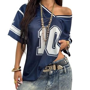 Maillot de football américain bleu marine avec détails de rayures sur les manches, tissu en maille respirant, vêtements de sport classiques, chemises pour fans athlétiques - Product Image 3