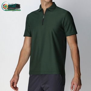 เสื้อโปโลชายสีเขียวป่า แขนสั้น ซิปหน้า โลโก้สั่งทำ ผ้าถักผสมสแปนเด็กซ์/คอตตอน 220 กรัม สไตล์สปอร์ต ประสิทธิภาพสูง รับผลิตแบบ OEM - Product Image 3