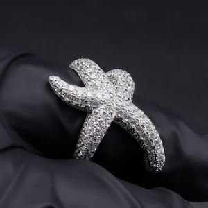 <b>Mens</b> 925 <b>Silver</b> Starfish <b>Ring</b> With Moissanite Diamond Ocean Inspired Iced Out Statement Jewelry Lightweight Luxury Fashion Gift - Product Image 2