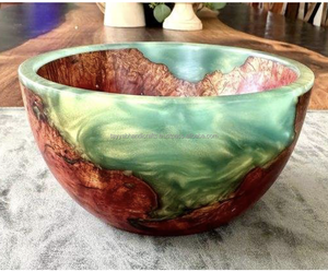 Bol à nourriture en bois d'acacia et résine époxy pour table, bol décoratif sur pied pour la cuisine - Product Image 2