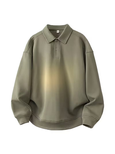 Men's Sportswear Set Solid Color Versatile Turtleneck POLO Sweatshirt Straight-Leg Long Pants Fleece 100% Cotton Quick Dry - Product Image 3