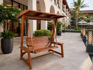 Modern Solid Teak Wood Outdoor <b>Swing</b> Chair With Canopy Patio Garden Porch Hanging <b>Bench</b> Furniture - Product Image 1