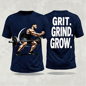 Camiseta Azul Marino de Manga Corta para Hombre, con Estampado Gráfico Deportivo, Grit Grind Grow, Ropa Deportiva Motivacional - Product Image 1