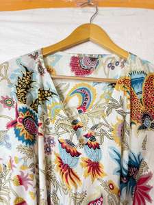 Robe Kaftan Bohème Florale en Coton, Cache-maillot de Plage, Col en V, Taille à Cordon, Coupe Ample Maxi, Tenue de Vacances - Product Image 3