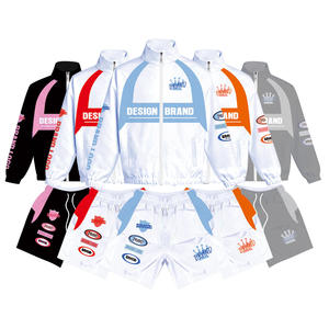 Men's Contrast Panel Nylon <b>Tracksuit</b> Set Graphic Print Zip up Windbreaker Jacket Shorts Racing Streetwear Wholesale - Product Image 3