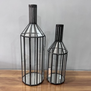 Modern Iron Glass <b>Lantern</b> <b>Set</b> of 2 Handmade Geometric Table <b>Lantern</b> Decorative Candle Holder for Home Wedding Hotel Decor - Product Image 1