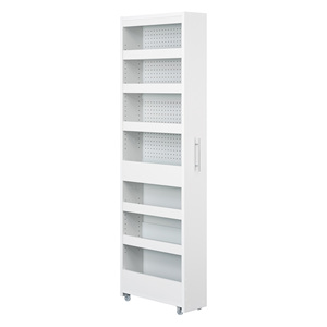 Modern <b>White</b> Wood Living Room Cabinet Flat Panel Doors 4 Drawers Lockable Storage Wheels <b>Shelves</b> Minimalist Design Shirai P30-4 - Product Image 2