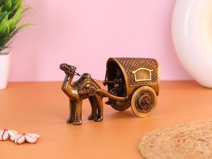 Handcrafted Polished Brass Religious Camel Cart Statue 570g Gravure Printing Home Decor Figurine for Good Luck Shubham Uttar - Product Image 1