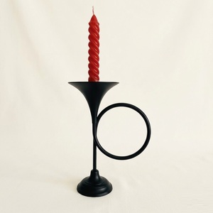 French Horn Taper Candle Holder Modern <b>Silver</b> Polished Aluminum Trumpet <b>Candlestick</b> for Holiday Table Decor Wedding Centerpiece - Product Image 4