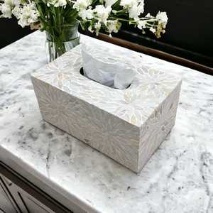 PearlCraft Signature Tissue <b>Box</b> Handmade <b>Mother</b> of Pearl Mosaic Holder with Custom Pattern for Modern Luxury Homes - Product Image 4