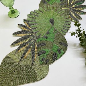 Camino de Mesa de Tela Oriental Hecho a Mano, Forma Irregular, Diseño Floral Verde Azulado, Estilo Lujoso, Ecológico, Duradero, Alfombrillas de 5 mm de Grosor - Product Image 4