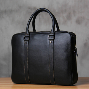 Porte-documents classique en cuir véritable avec poignée pour usage professionnel, design durable, couleur noire - Product Image 3