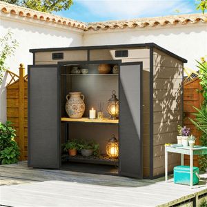 Casetta porta attrezzi in plastica marrone chiaro per ripostiglio o giardino - Product Image 1