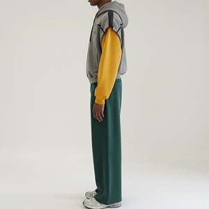 Ensemble de sweat à capuche zippé pour homme, couleur unie, coupe mi-longue, épaules tombantes, en molleton de coton de haute qualité, personnalisable avec logo, qualité supérieure - Product Image 4