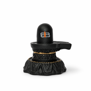 Statue artisanale de Shiva Lingam noire avec accents dorés, sculpture religieuse hindoue traditionnelle pour la décoration de table à la maison - Product Image 1