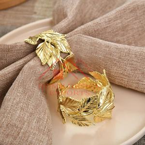 Rond de serviette doré unique pour décoration de table de fête de mariage meilleur vendeur Rond de serviette décoratif en feuille de fleur dorée - Product Image 3