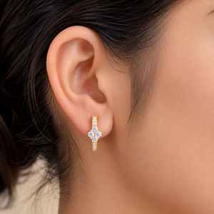 18K <b>Solid</b> Gold Round Cut Cluster Lab Grown Diamond Huggie <b>Hoop</b> <b>Earrings</b> for Women DEF VVS CVD Diamond Luxury Fine Jewelry Gifts - Product Image 2